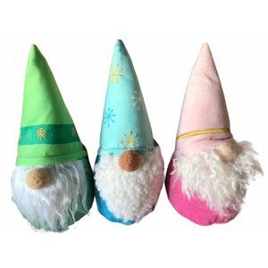 Christmas Faceless Santa Gnome Plush Decorations Set Of 3 8 in Pink Blue Green